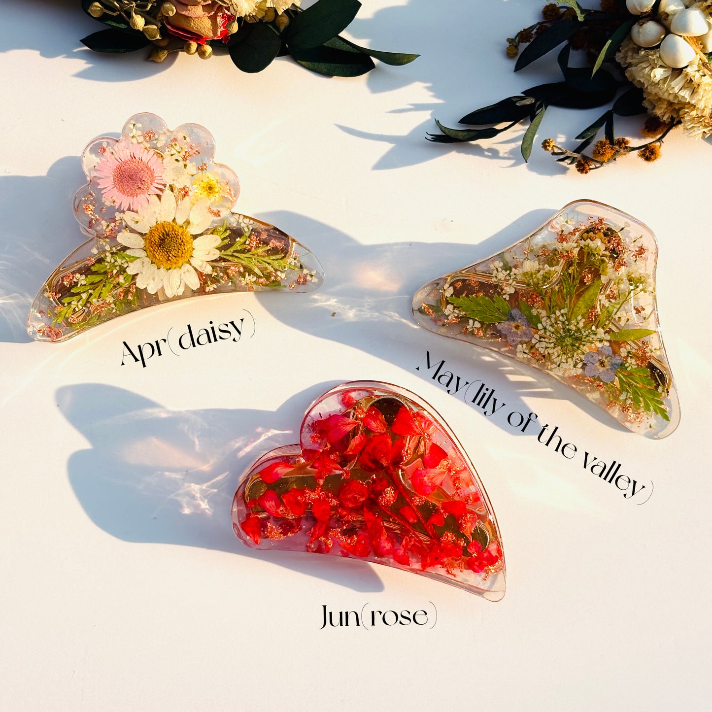 Custom Birth Month Flower Hair Claw, Resin Hairpiece, Real Flower Hair Accessories, Dried Flower Jewelry, Birthday Bridesmaid Gift For Her