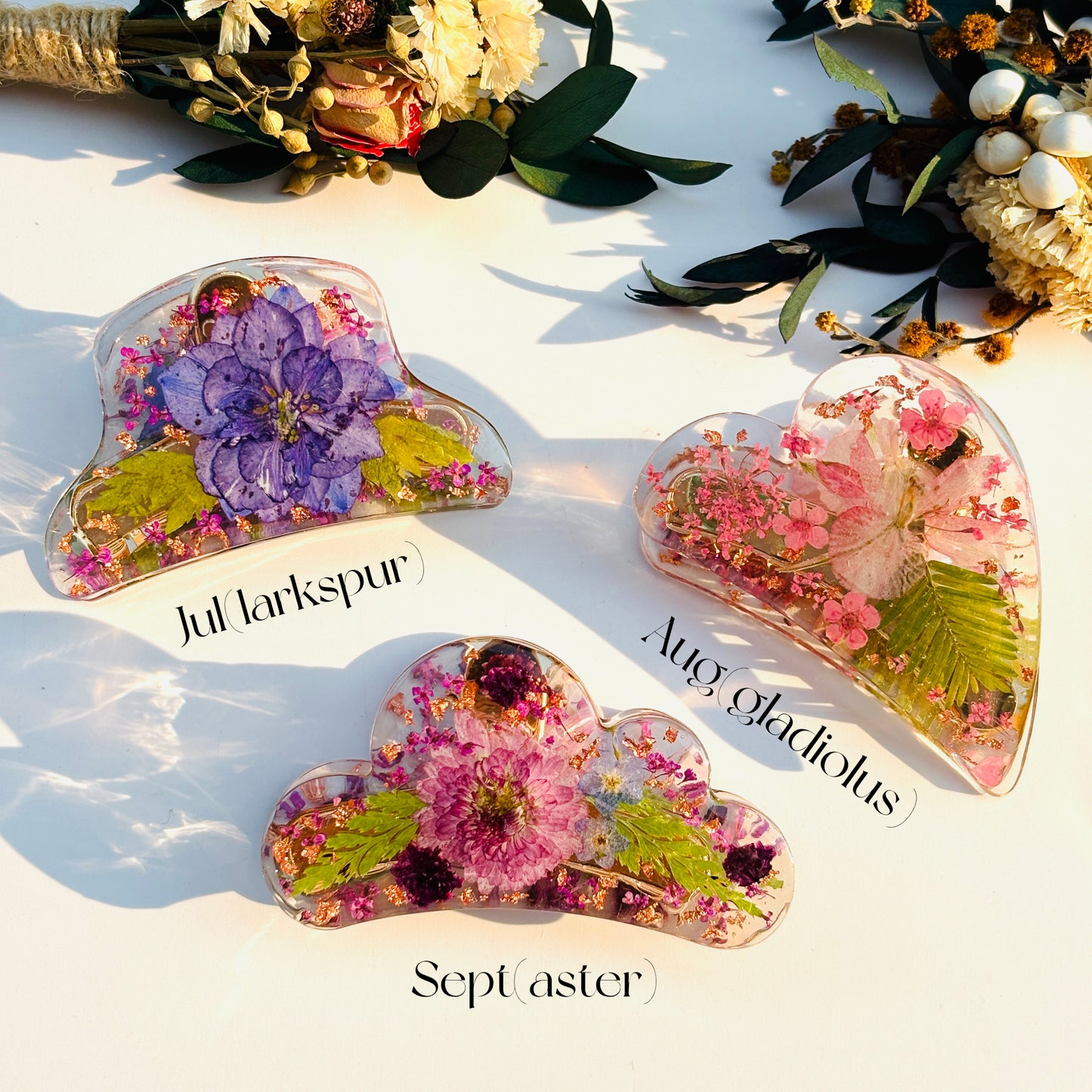 Custom Birth Month Flower Hair Claw, Resin Hairpiece, Real Flower Hair Accessories, Dried Flower Jewelry, Birthday Bridesmaid Gift For Her