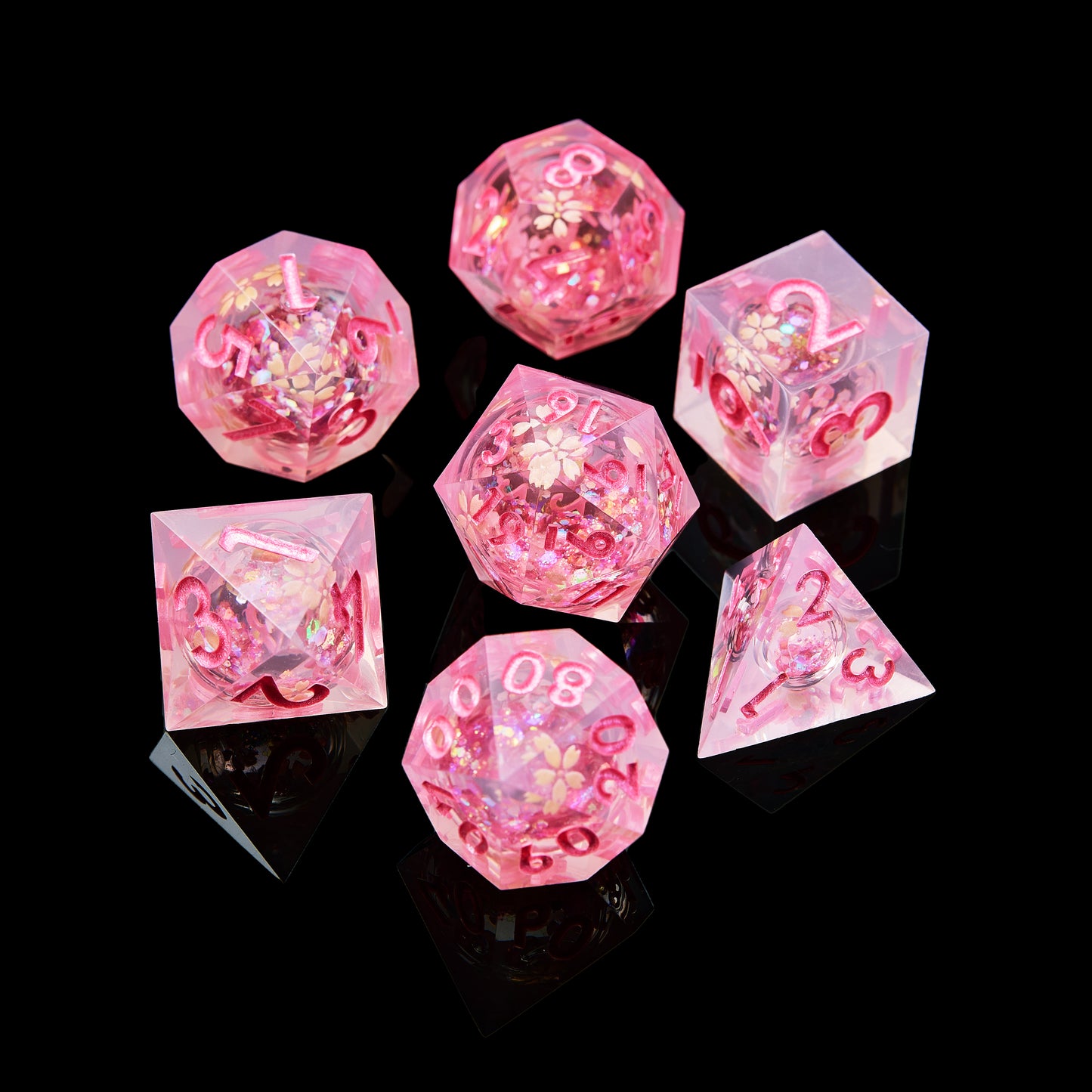 Sakura Drift DnD Dice Set, Sakura D&D Liquid Core Dice Set, Pink Dungeons And Dragons Dice Set, Table Role Playing Games Dice Set
