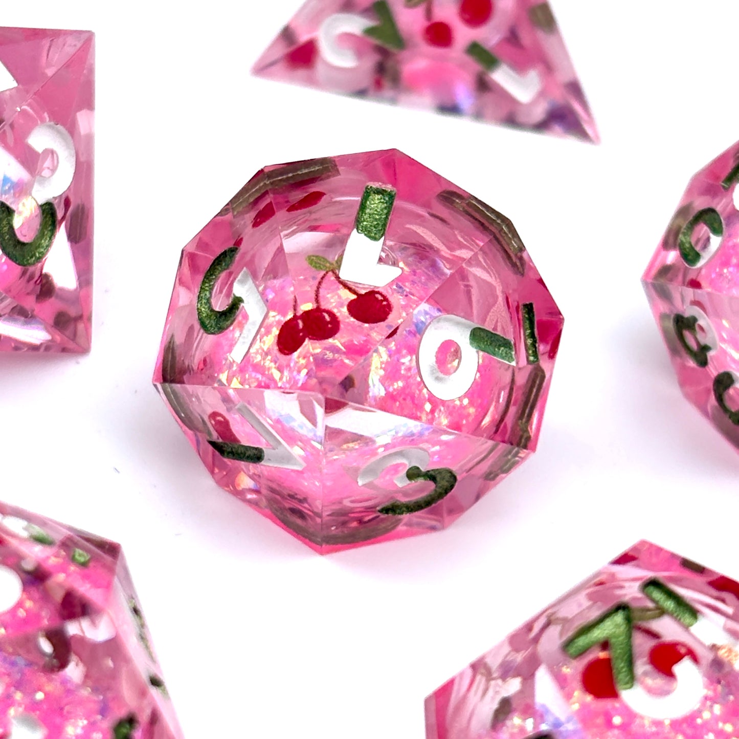 Cherry Pop Dice Liquid Core DnD Dice Set, Sharp Edge D&D Dice Full Set, Dungeons and Dragons Polyhedral RPG DND Dice D6, D20, Gift for Gamer