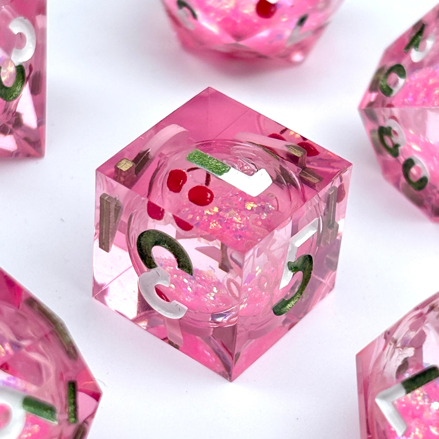 Cherry Pop Dice Liquid Core DnD Dice Set, Sharp Edge D&D Dice Full Set, Dungeons and Dragons Polyhedral RPG DND Dice D6, D20, Gift for Gamer