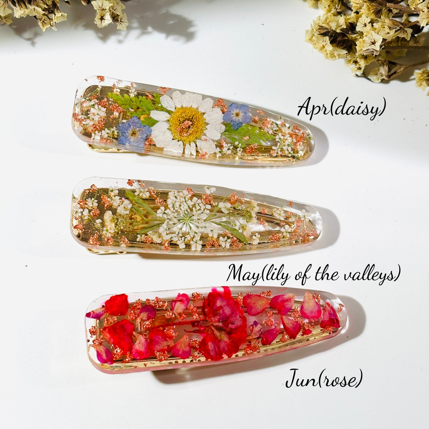 Personalized Birth Month Flower Hair Clips, Resin Hairpins, Real Flower Hair Accessories, Dried Flower Jewelry, Birthday Gift For Her