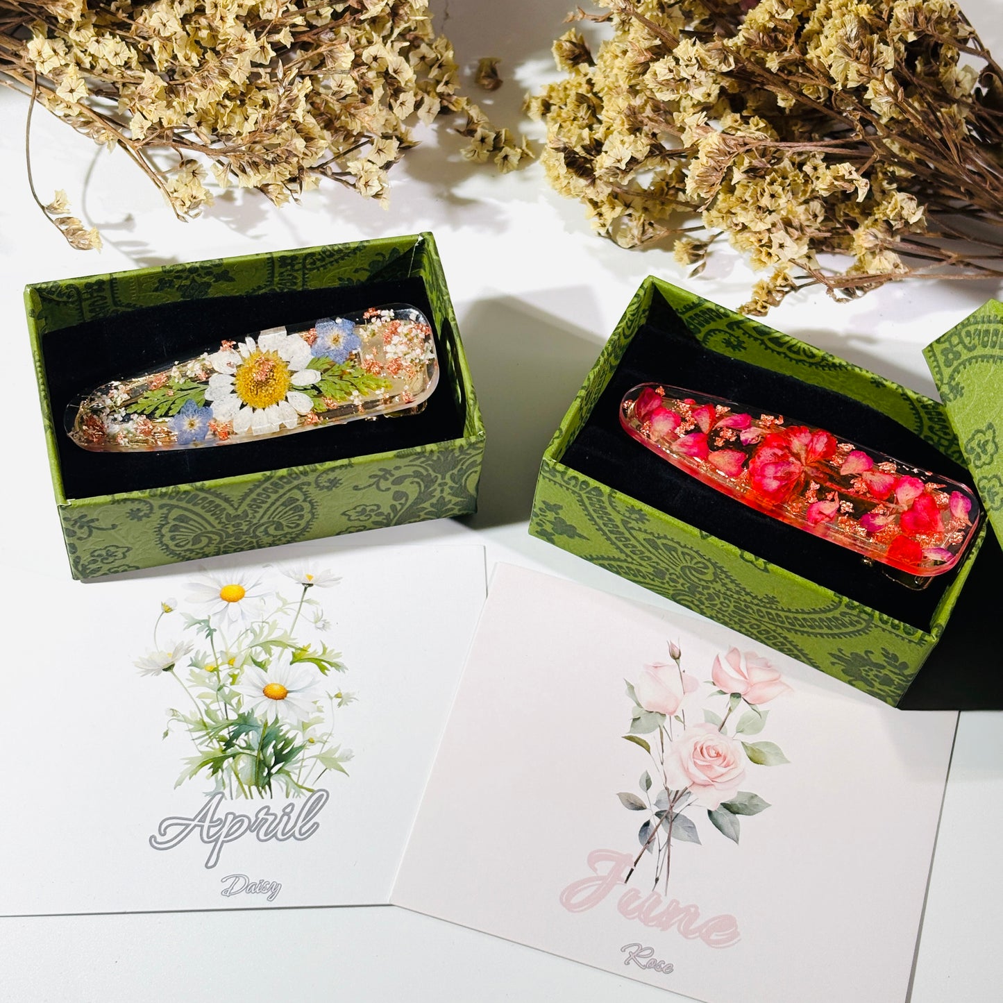 Personalized Birth Month Flower Hair Clips, Resin Hairpins, Real Flower Hair Accessories, Dried Flower Jewelry, Birthday Gift For Her