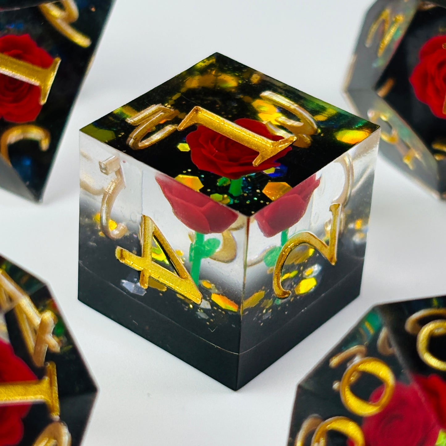 Rose DnD Dice Set, Sharp Edge D&D Dice Full Set, Dungeons and Dragons Polyhedral RPG DND Dice D6, D20, Gift for Gamer