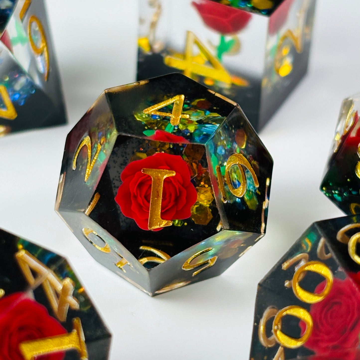 Rose DnD Dice Set, Sharp Edge D&D Dice Full Set, Dungeons and Dragons Polyhedral RPG DND Dice D6, D20, Gift for Gamer