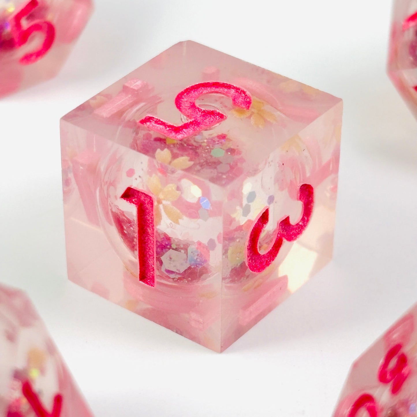 Sakura Drift DnD Dice Set, Sakura D&D Liquid Core Dice Set, Pink Dungeons And Dragons Dice Set, Table Role Playing Games Dice Set
