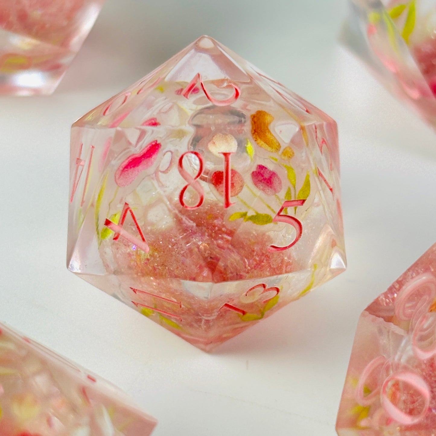 Tulip Bloom Dice Liquid Core DnD Dice Set, Sharp Edge D&D Dice Full Set, Dungeons and Dragons Polyhedral RPG DND Dice D6, D20, Gift for Gamer