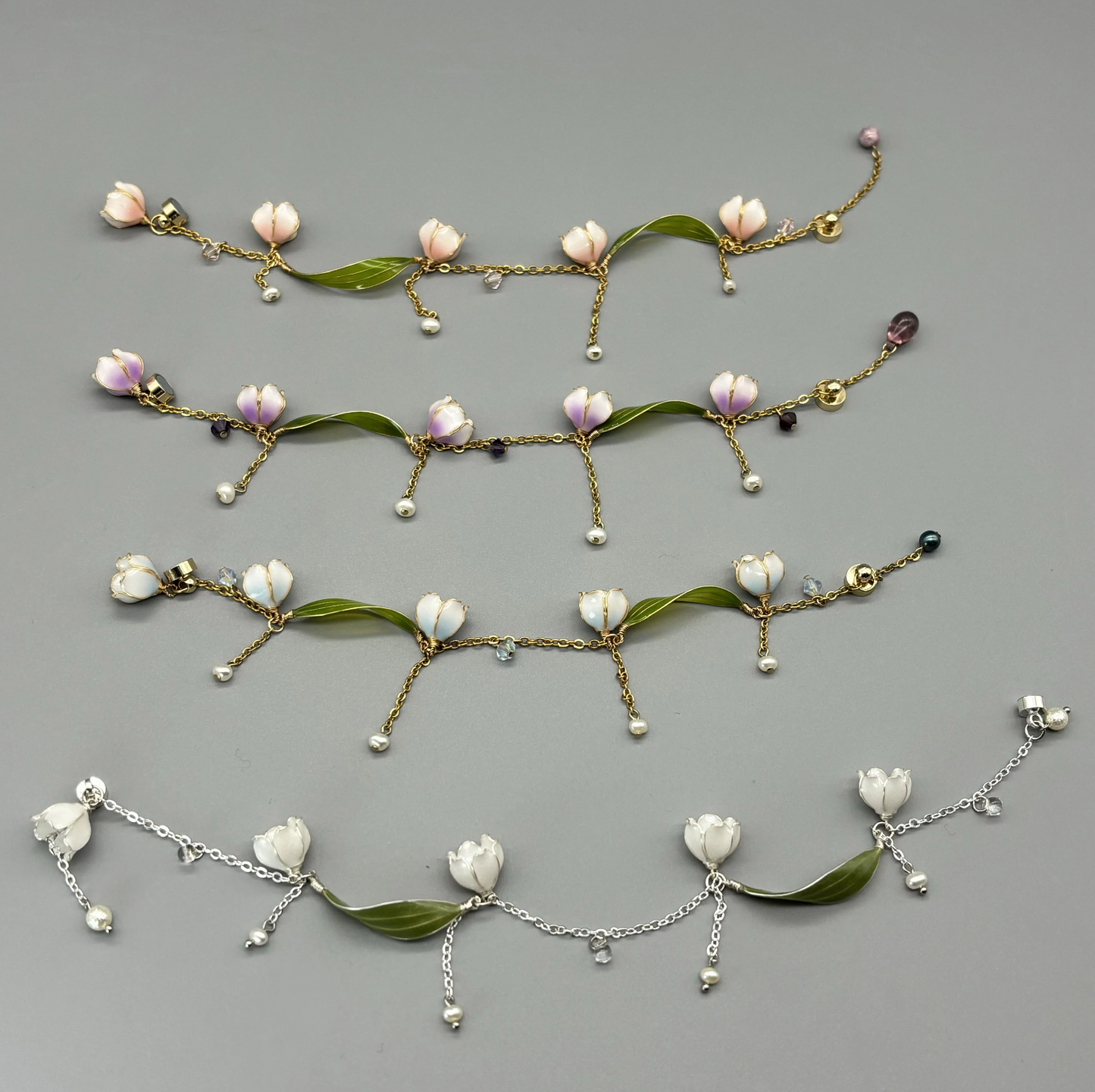 Lily of the Valley Flower Plant Bracelet, Natural Fairy Cute Kawaii Wire Wrapped Resin Handmade Bracelet, Wedding Gift for Her, Gift for Mom