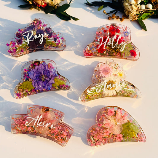Custom Birth Month Flower Hair Claw, Resin Hairpiece, Real Flower Hair Accessories, Dried Flower Jewelry, Birthday Bridesmaid Gift For Her