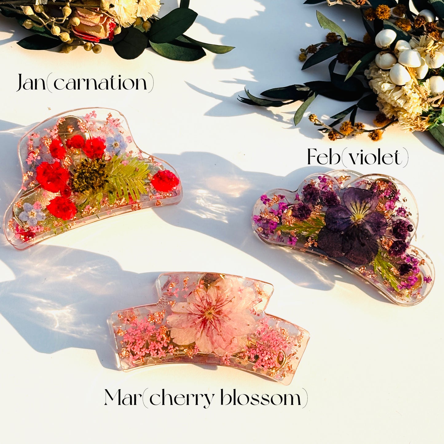 Custom Birth Month Flower Hair Claw, Resin Hairpiece, Real Flower Hair Accessories, Dried Flower Jewelry, Birthday Bridesmaid Gift For Her