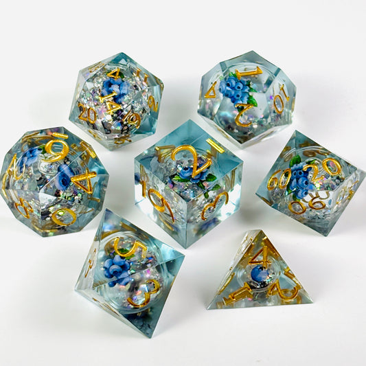 Blueberry Glaze Dice Liquid Core DnD Dice Set, Rabbit Sharp Edge D&D Dice Full Set, Dungeons and Dragons Polyhedral RPG DND Dice, Gift for Gamer