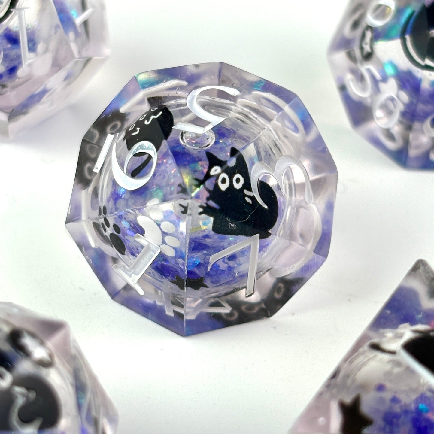 Black Cat Dice Liquid Core DnD Dice Set, Sharp Edge D&D Dice Full Set, Dungeons and Dragons Polyhedral RPG DND Dice D6, D20, Gift for Gamer