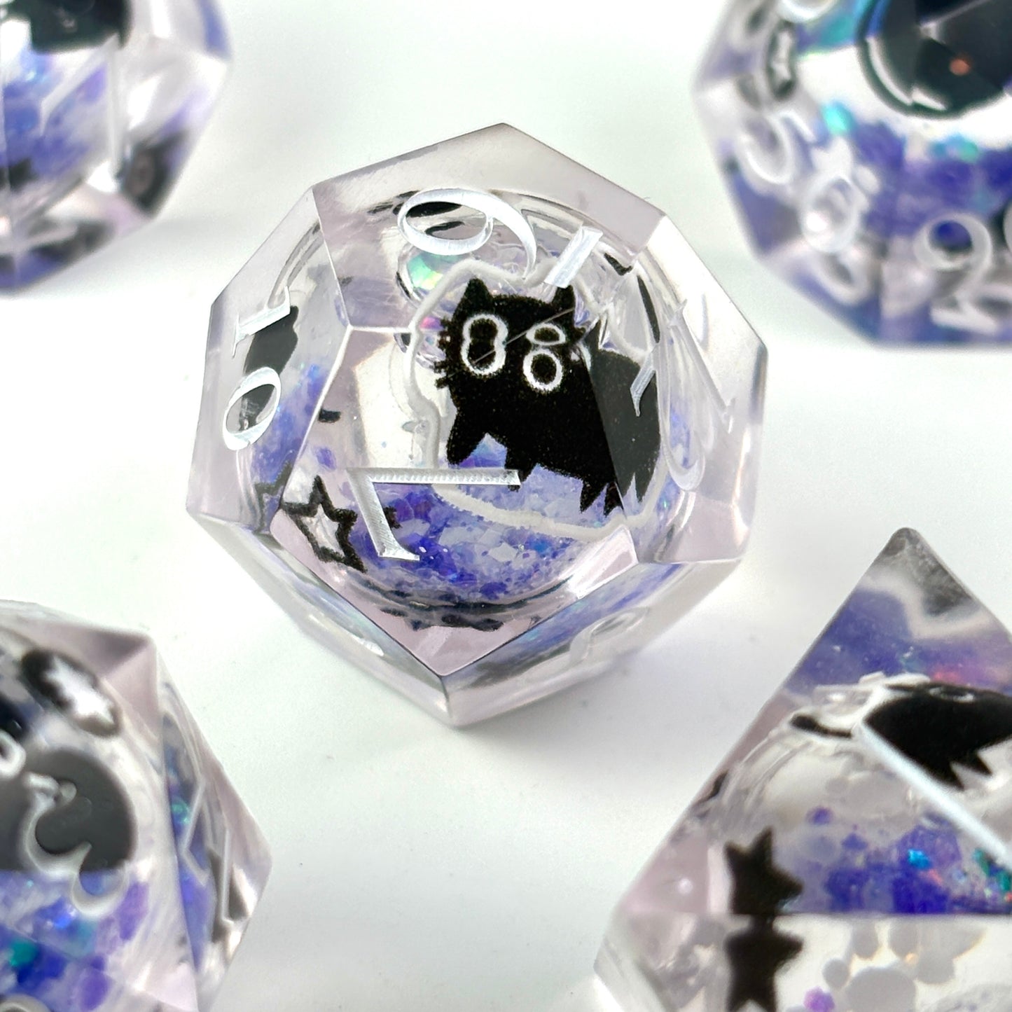 Black Cat Dice Liquid Core DnD Dice Set, Sharp Edge D&D Dice Full Set, Dungeons and Dragons Polyhedral RPG DND Dice D6, D20, Gift for Gamer