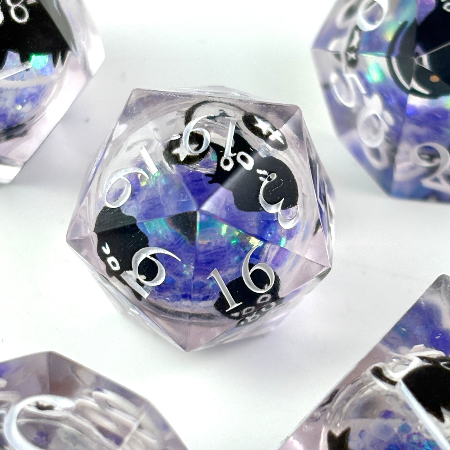 Black Cat Dice Liquid Core DnD Dice Set, Sharp Edge D&D Dice Full Set, Dungeons and Dragons Polyhedral RPG DND Dice D6, D20, Gift for Gamer