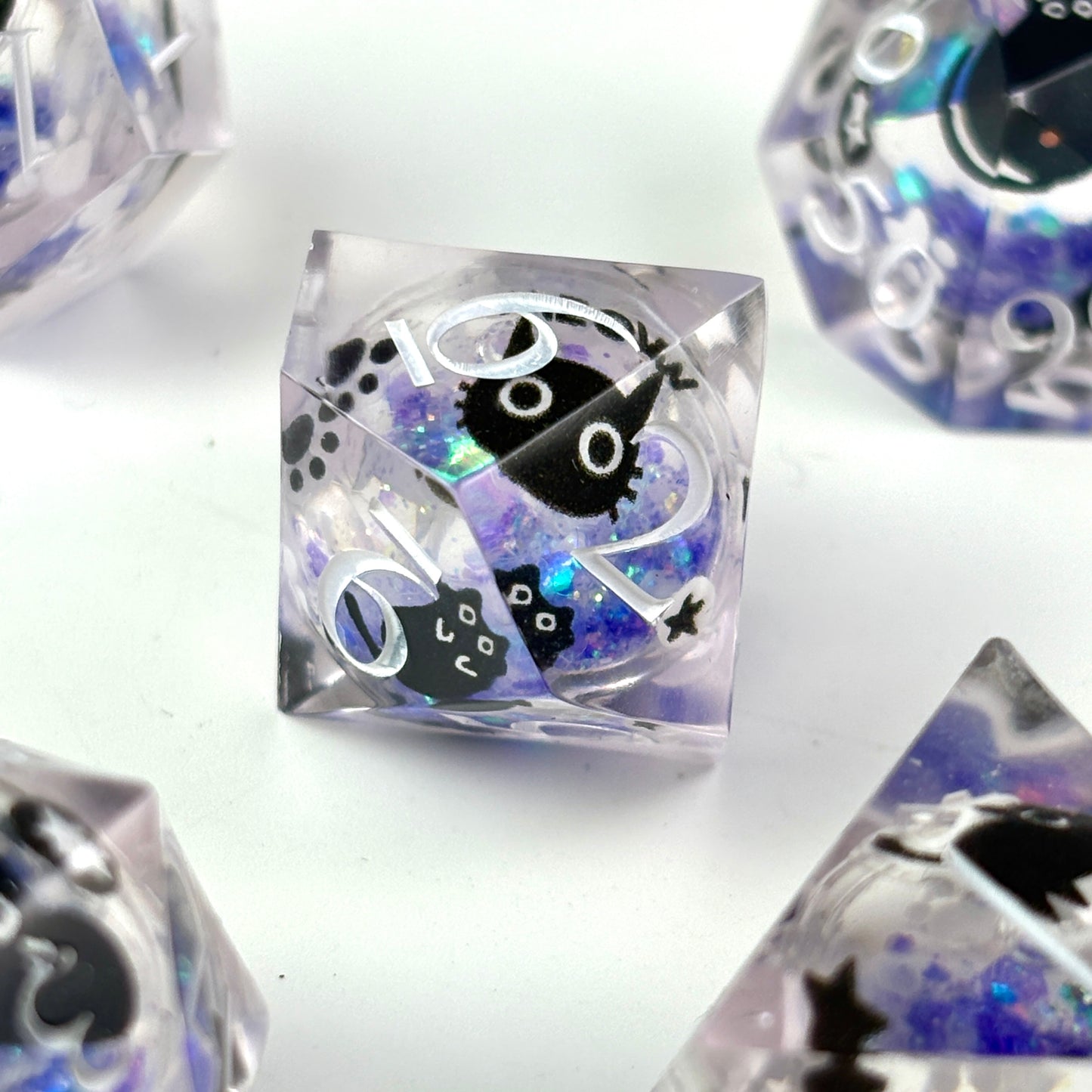 Black Cat Dice Liquid Core DnD Dice Set, Sharp Edge D&D Dice Full Set, Dungeons and Dragons Polyhedral RPG DND Dice D6, D20, Gift for Gamer