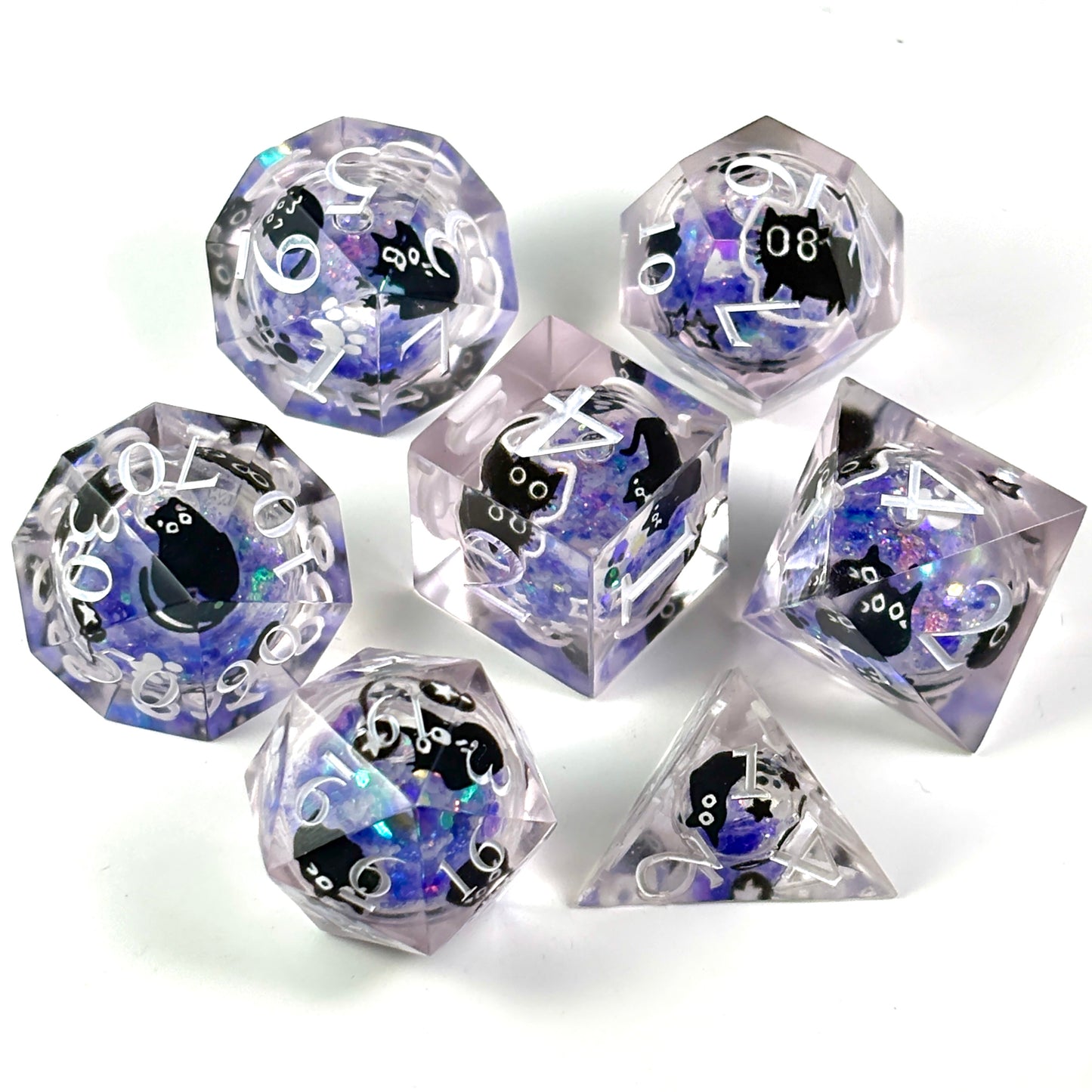 Black Cat Dice Liquid Core DnD Dice Set, Sharp Edge D&D Dice Full Set, Dungeons and Dragons Polyhedral RPG DND Dice D6, D20, Gift for Gamer