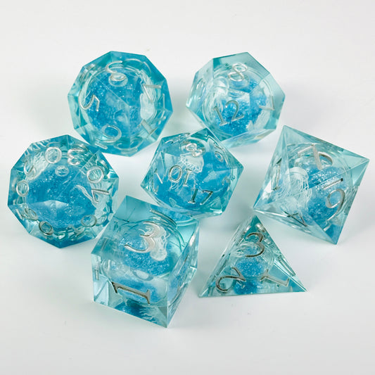Jellywhirl Dice Liquid Core DnD Dice Set, Sharp Edge D&D Dice Full Set, Dungeons and Dragons Polyhedral RPG DND Dice D6, D20, Gift for Gamer