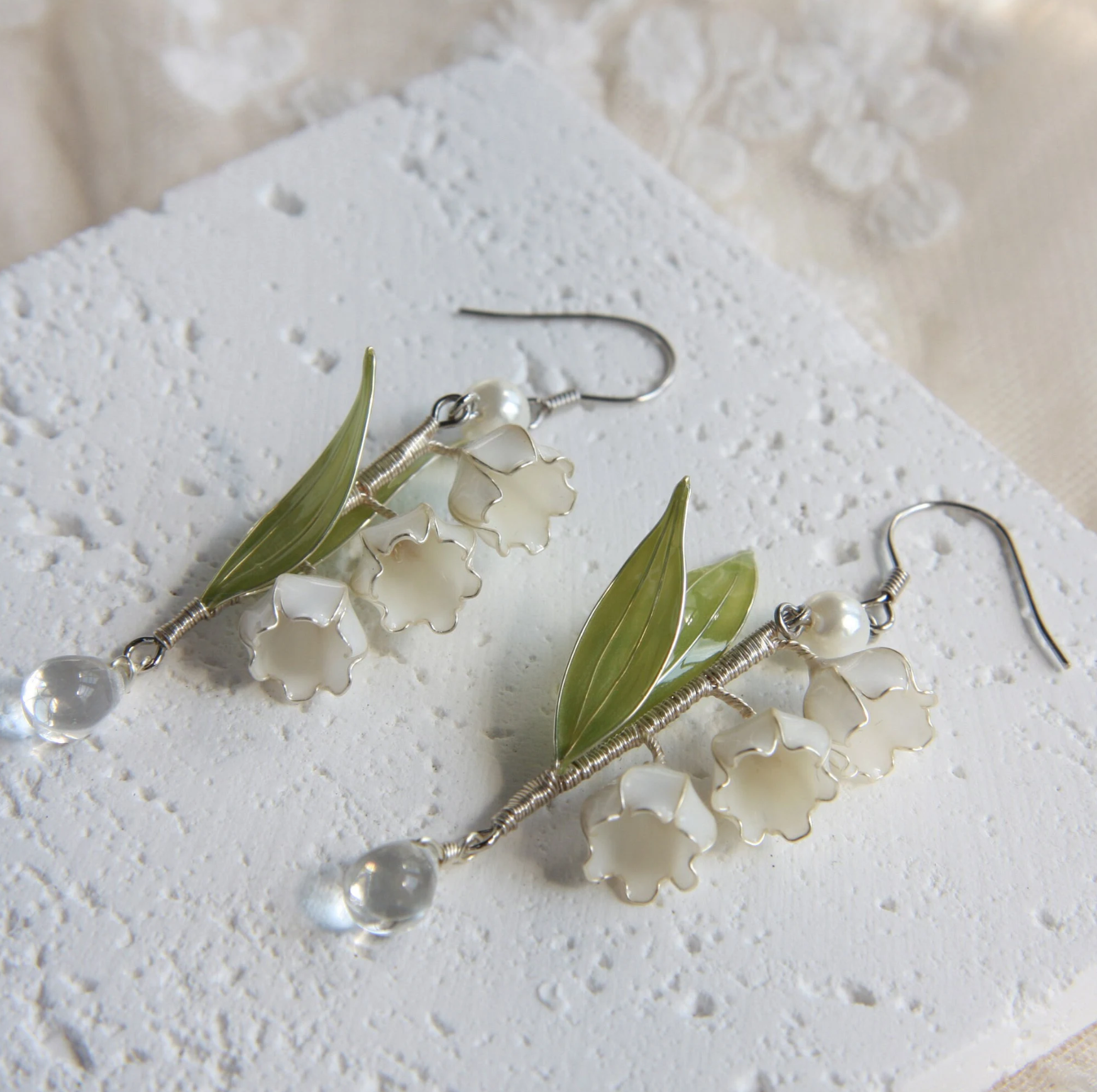 lily flower drop earrings Lily of the Valley Floral Drop Earrings, Wire Wrapped Resin Dangle Ear – Cherylscraft