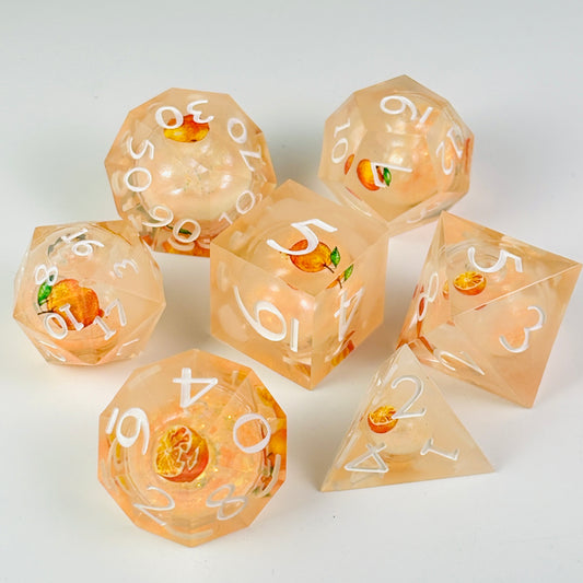 Orange Juice Dice Liquid Core DnD Dice Set, Sharp Edge D&D Dice Full Set, Dungeons and Dragons Polyhedral RPG DND Dice D6, D20, Gift for Gamer