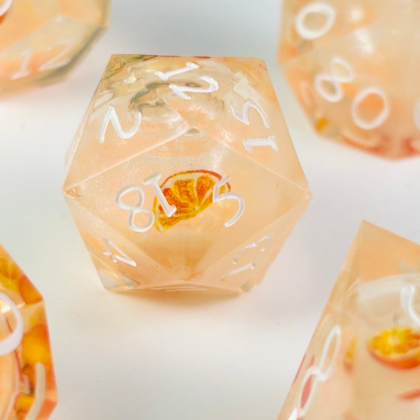 Orange Juice Dice Liquid Core DnD Dice Set, Sharp Edge D&D Dice Full Set, Dungeons and Dragons Polyhedral RPG DND Dice D6, D20, Gift for Gamer