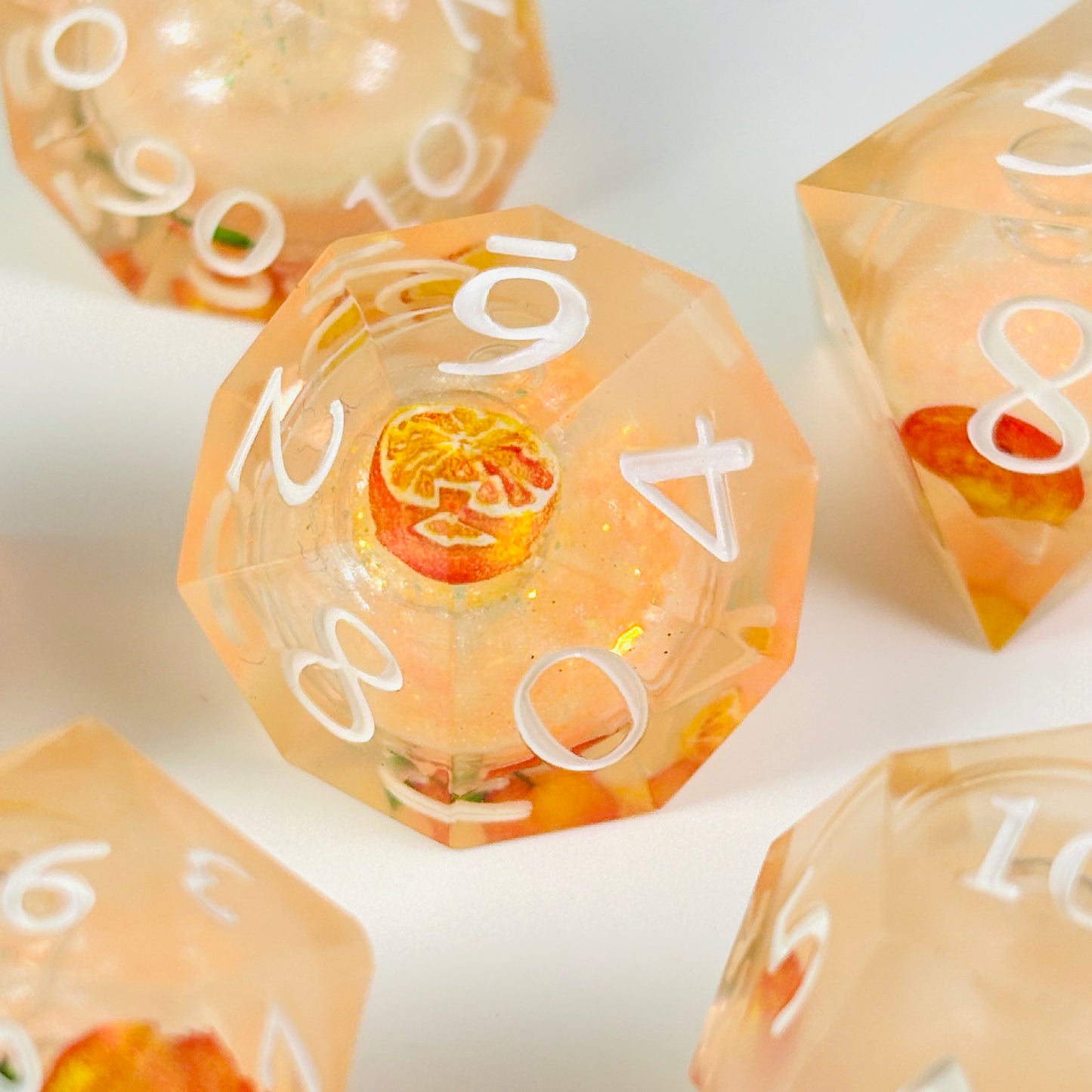 Orange Juice Dice Liquid Core DnD Dice Set, Sharp Edge D&D Dice Full Set, Dungeons and Dragons Polyhedral RPG DND Dice D6, D20, Gift for Gamer
