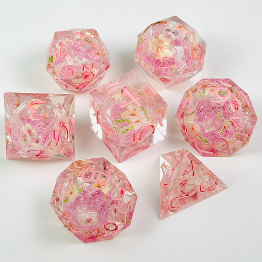 Peach Bloom Dice Liquid Core DnD Dice Set, Sharp Edge D&D Dice Full Set, Dungeons and Dragons Polyhedral RPG DND Dice D6, D20, Gift for Gamer