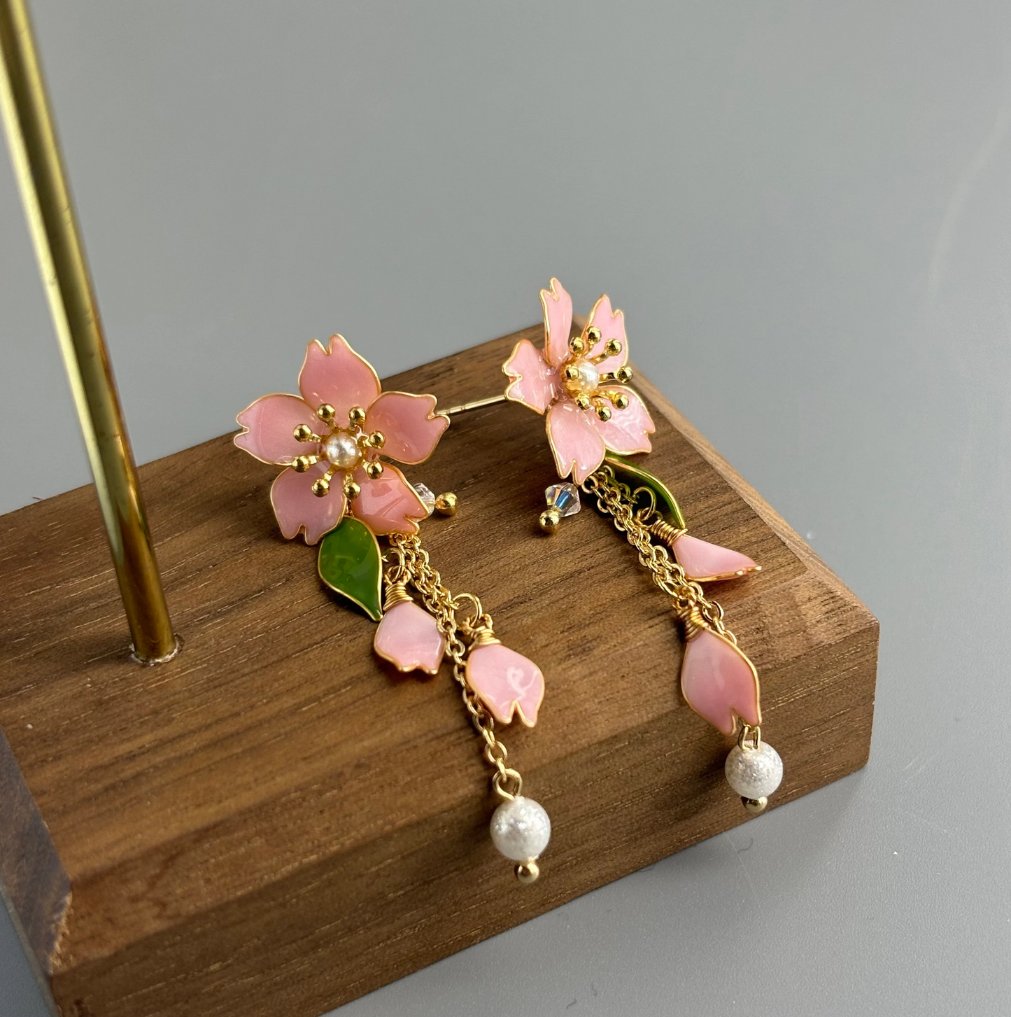 Sakura Flower Earrings, Cute Kawaii Nature Fairy Earrings, Wire Wrapped Resin Plant Dangle Drop Jewelry, Mothers day gift for Her