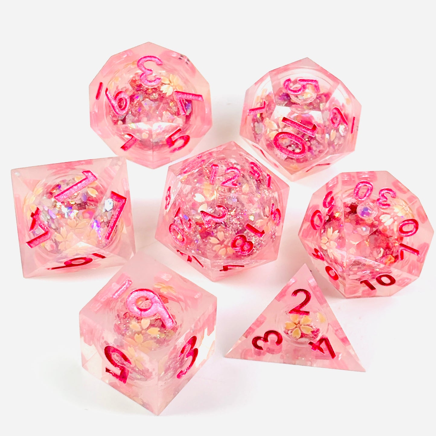 Sakura Drift DnD Dice Set, Sakura D&D Liquid Core Dice Set, Pink Dungeons And Dragons Dice Set, Table Role Playing Games Dice Set