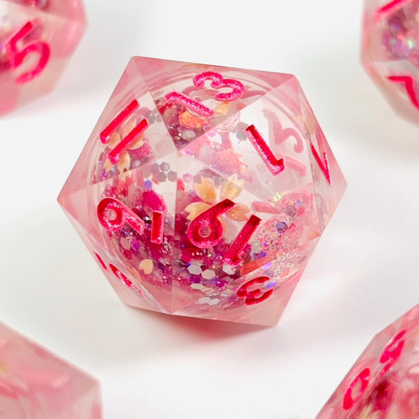 Sakura Drift DnD Dice Set, Sakura D&D Liquid Core Dice Set, Pink Dungeons And Dragons Dice Set, Table Role Playing Games Dice Set