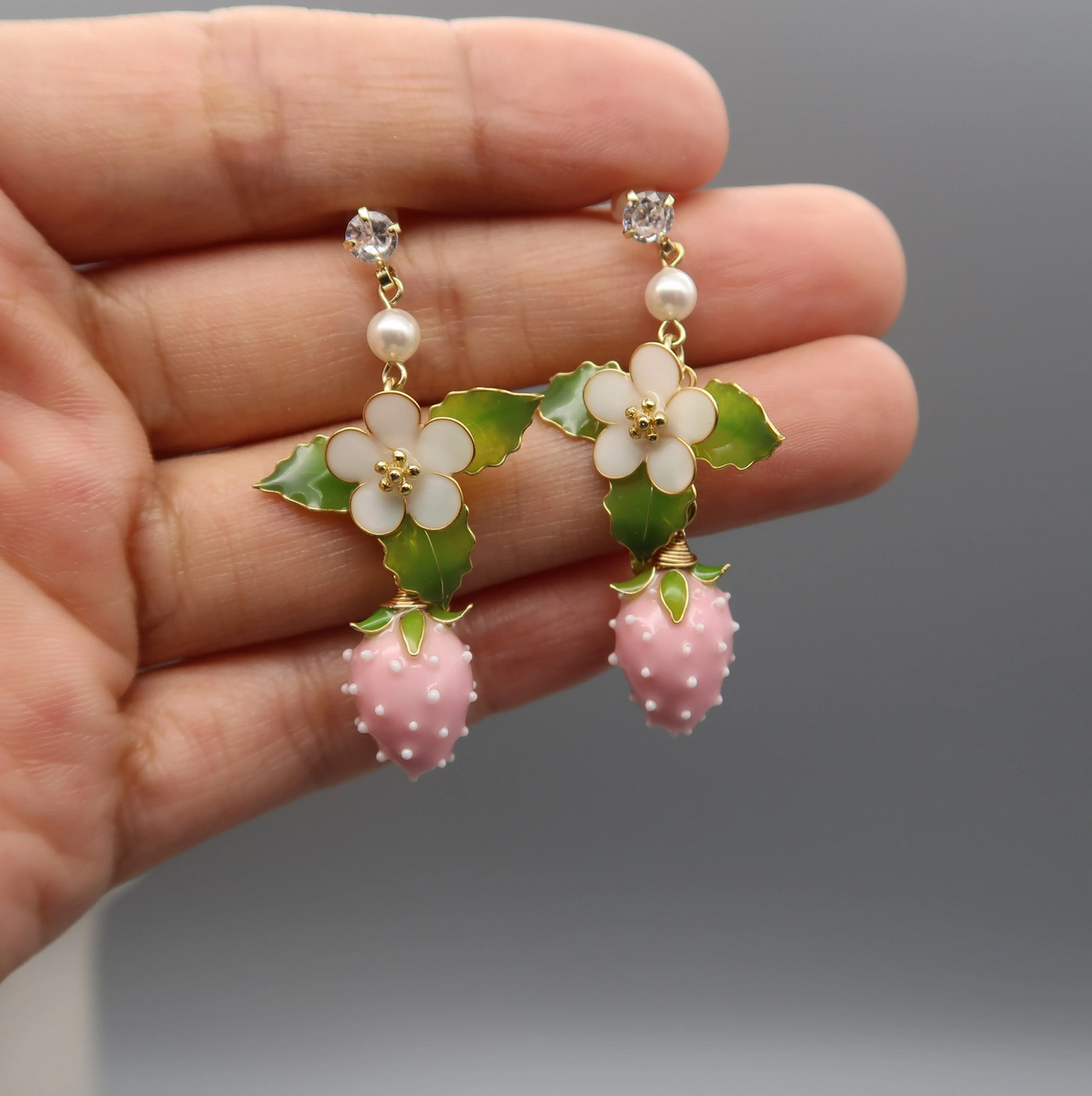 Fruit Food Strawberry Earrings, Cute Kawaii Nature Fairy Earrings, Wire Wrapped Resin Plant Dangle Drop Jewelry, Mothers day gift for Her