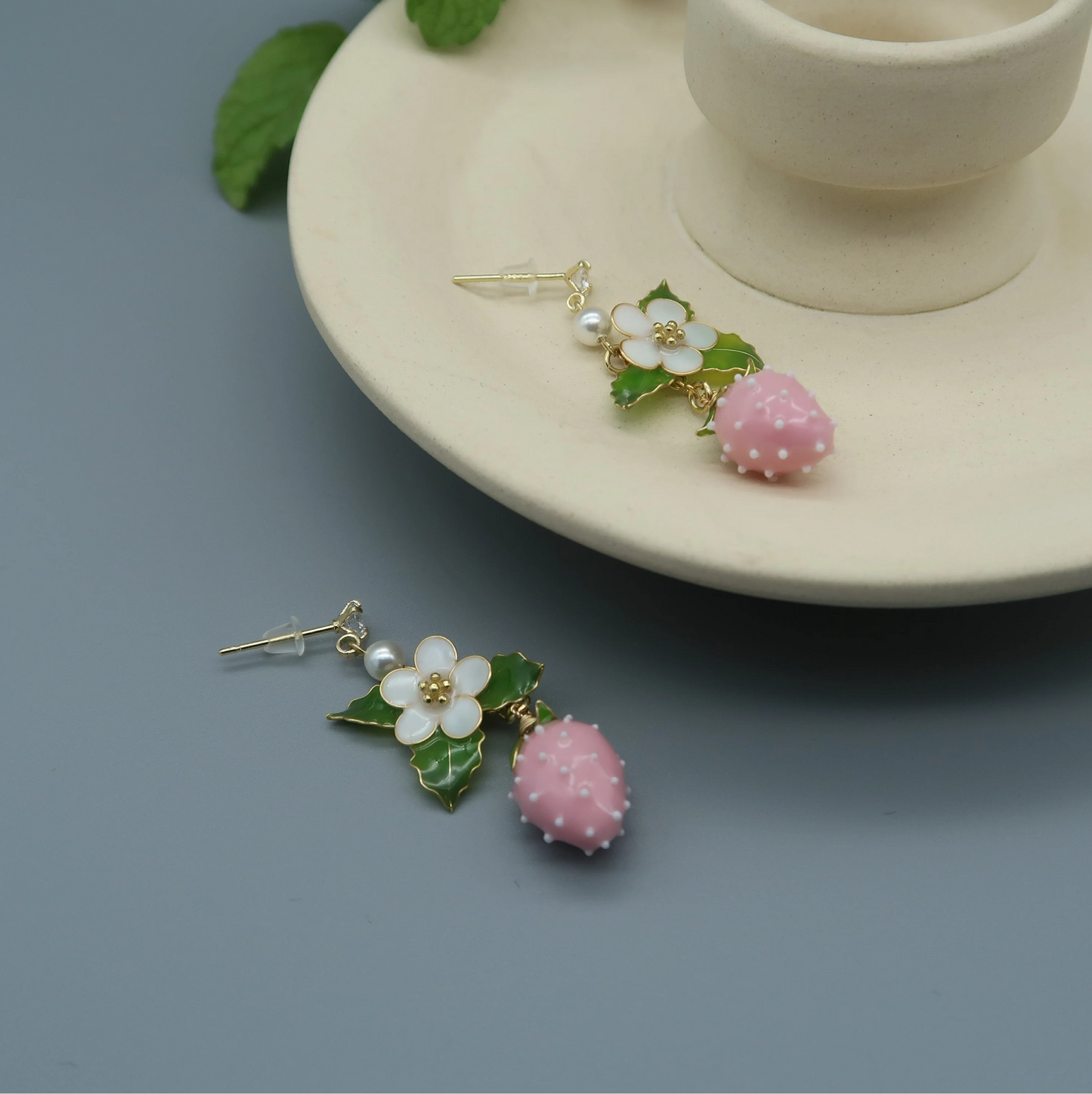 Fruit Food Strawberry Earrings, Cute Kawaii Nature Fairy Earrings, Wire Wrapped Resin Plant Dangle Drop Jewelry, Mothers day gift for Her