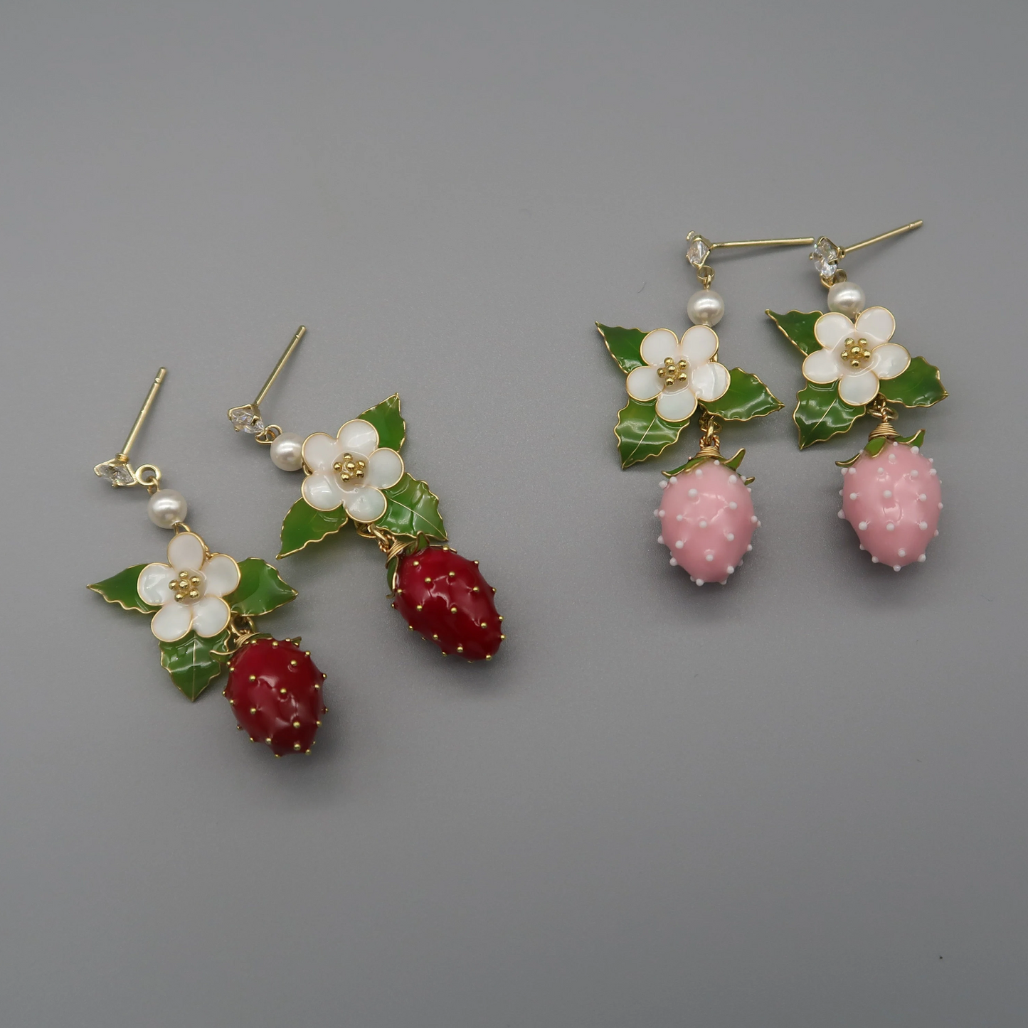Fruit Food Strawberry Earrings, Cute Kawaii Nature Fairy Earrings, Wire Wrapped Resin Plant Dangle Drop Jewelry, Mothers day gift for Her